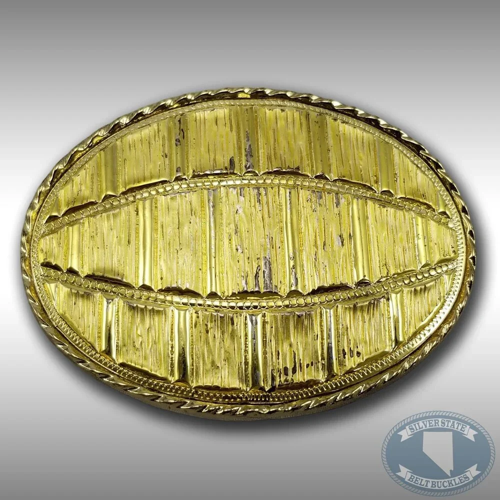 Belt Buckle Gold Color Oval Football-Like Abstract Made In The USA By MW Gift‎